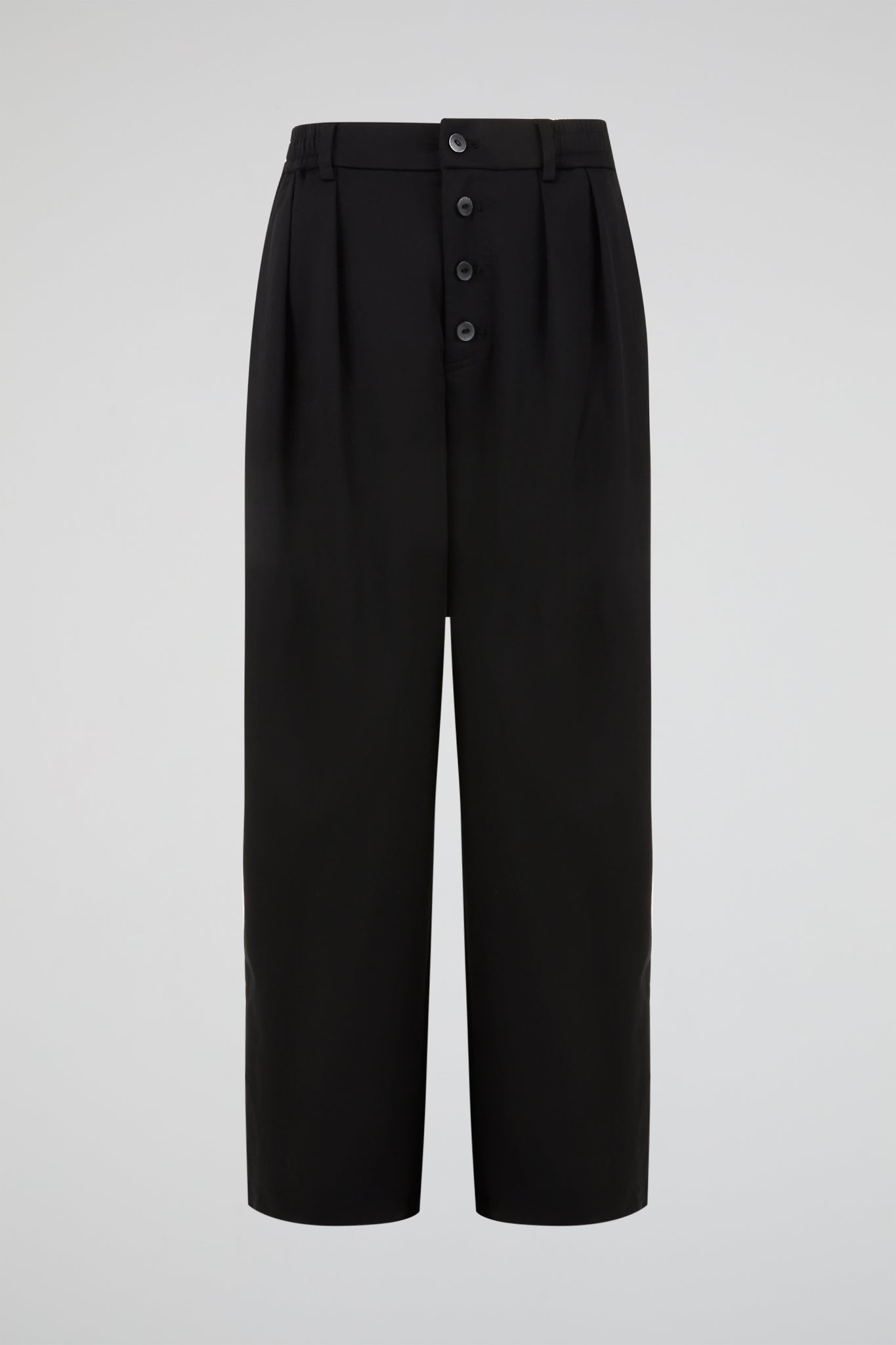 Black Pleated Button-Front Trousers