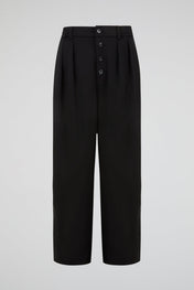 Black Pleated Button-Front Trousers