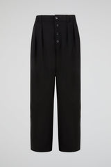 Black Pleated Button-Front Trousers