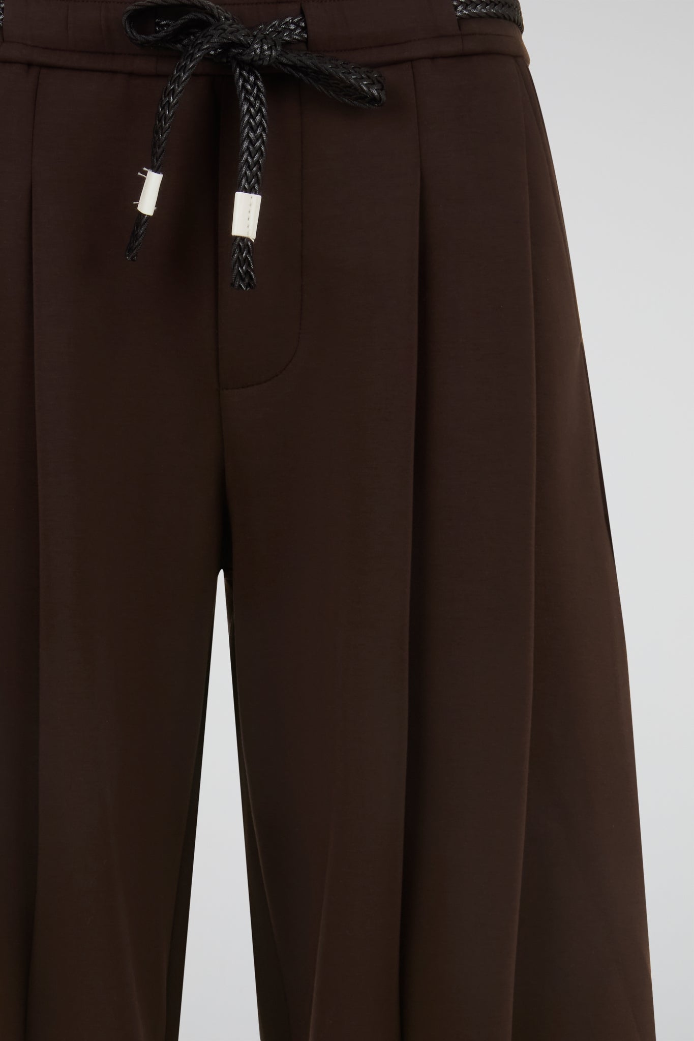 Brown Pleated Drawstring Trousers