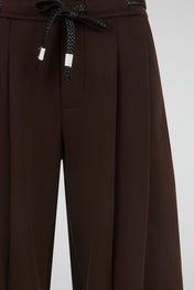 Brown Pleated Drawstring Trousers