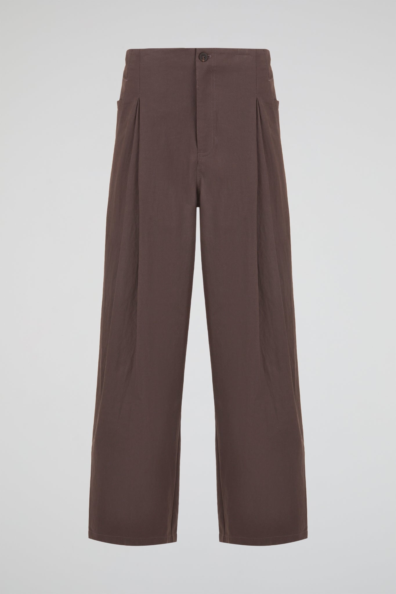 Brown Pleated Straight Leg Trouser