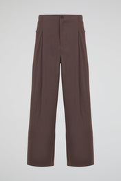 Brown Pleated Straight Leg Trouser