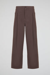 Brown Pleated Straight Leg Trouser