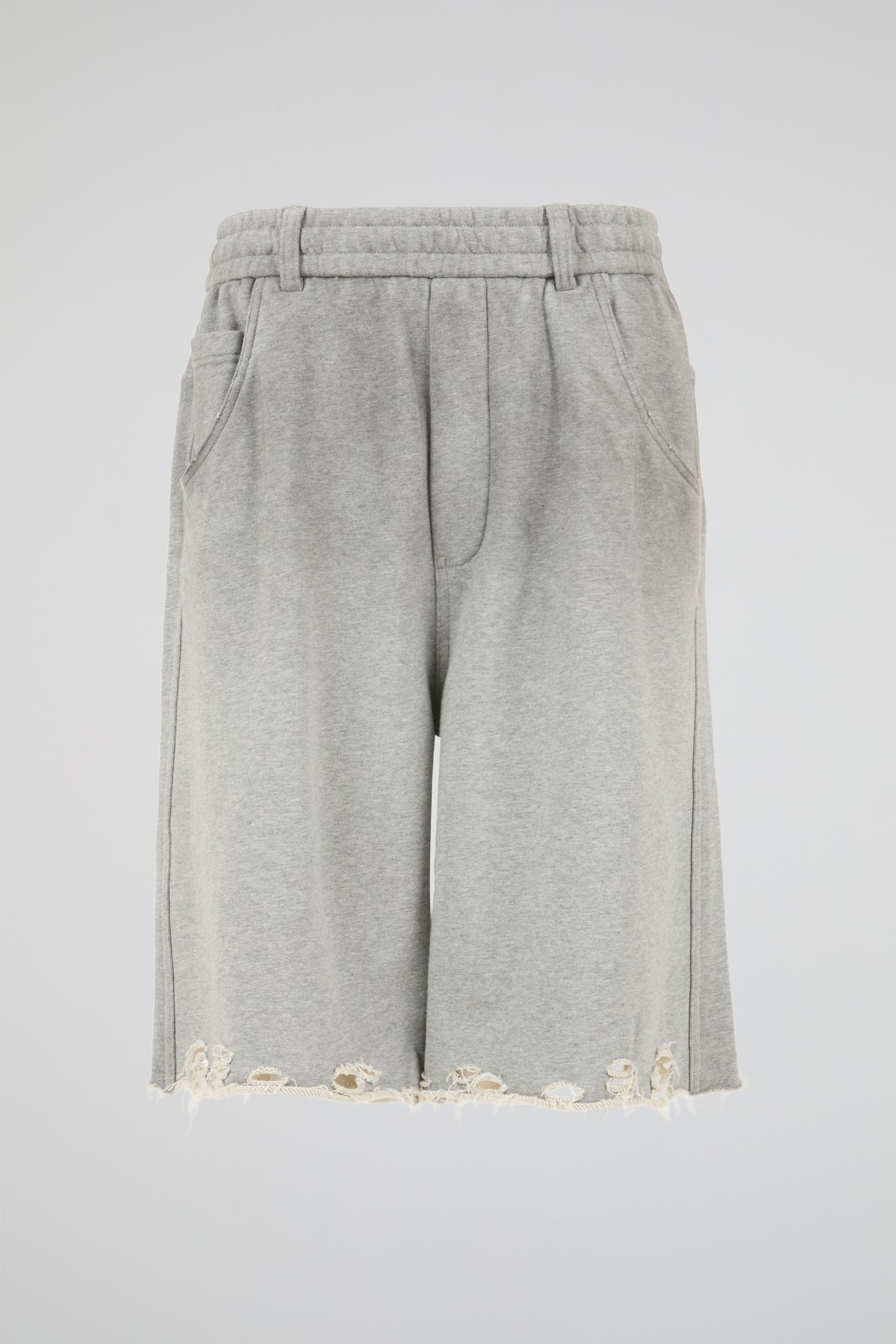 Distressed Hem Grey Jersey Shorts