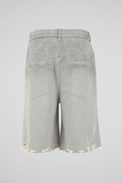 Distressed Hem Grey Jersey Shorts