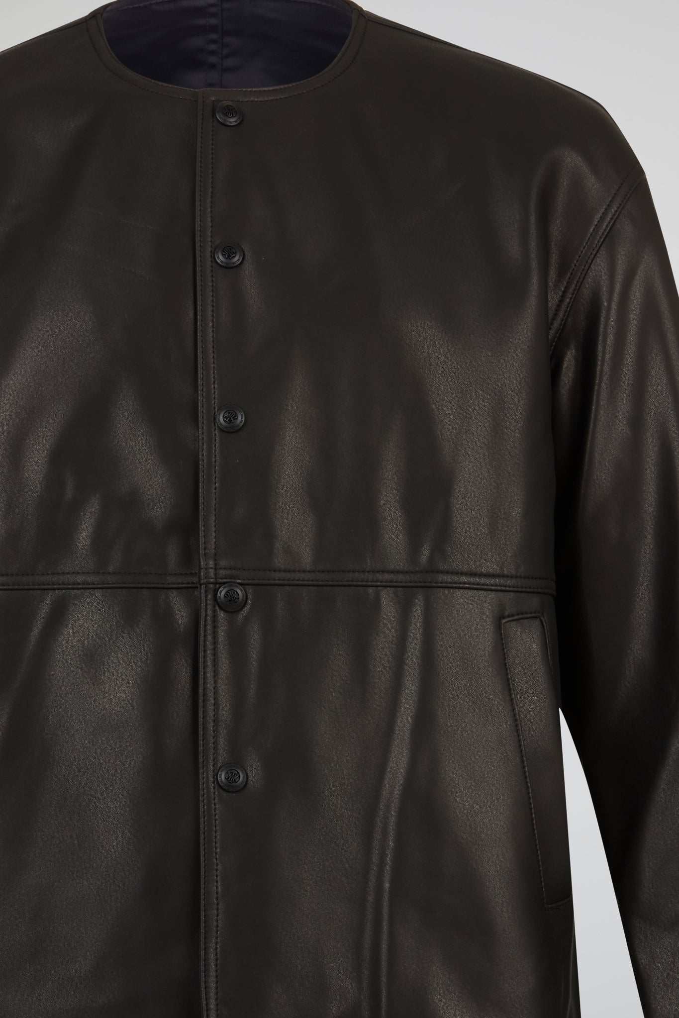 Collarless Leather Jacket