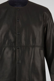 Collarless Leather Jacket