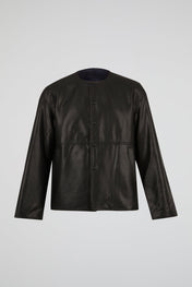 Collarless Leather Jacket