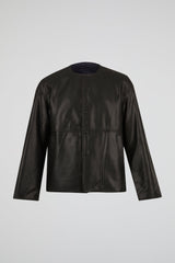 Collarless Leather Jacket