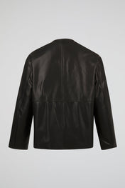 Collarless Leather Jacket
