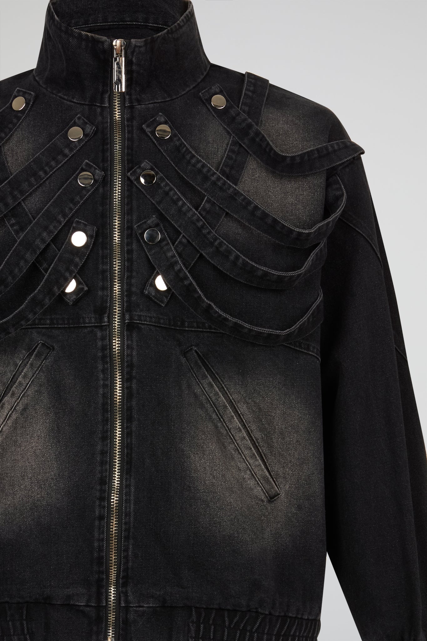 Strapped Black Denim Jacket