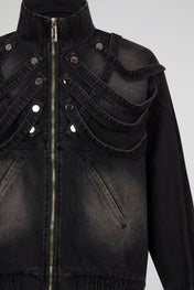 Strapped Black Denim Jacket