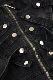 Strapped Black Denim Jacket