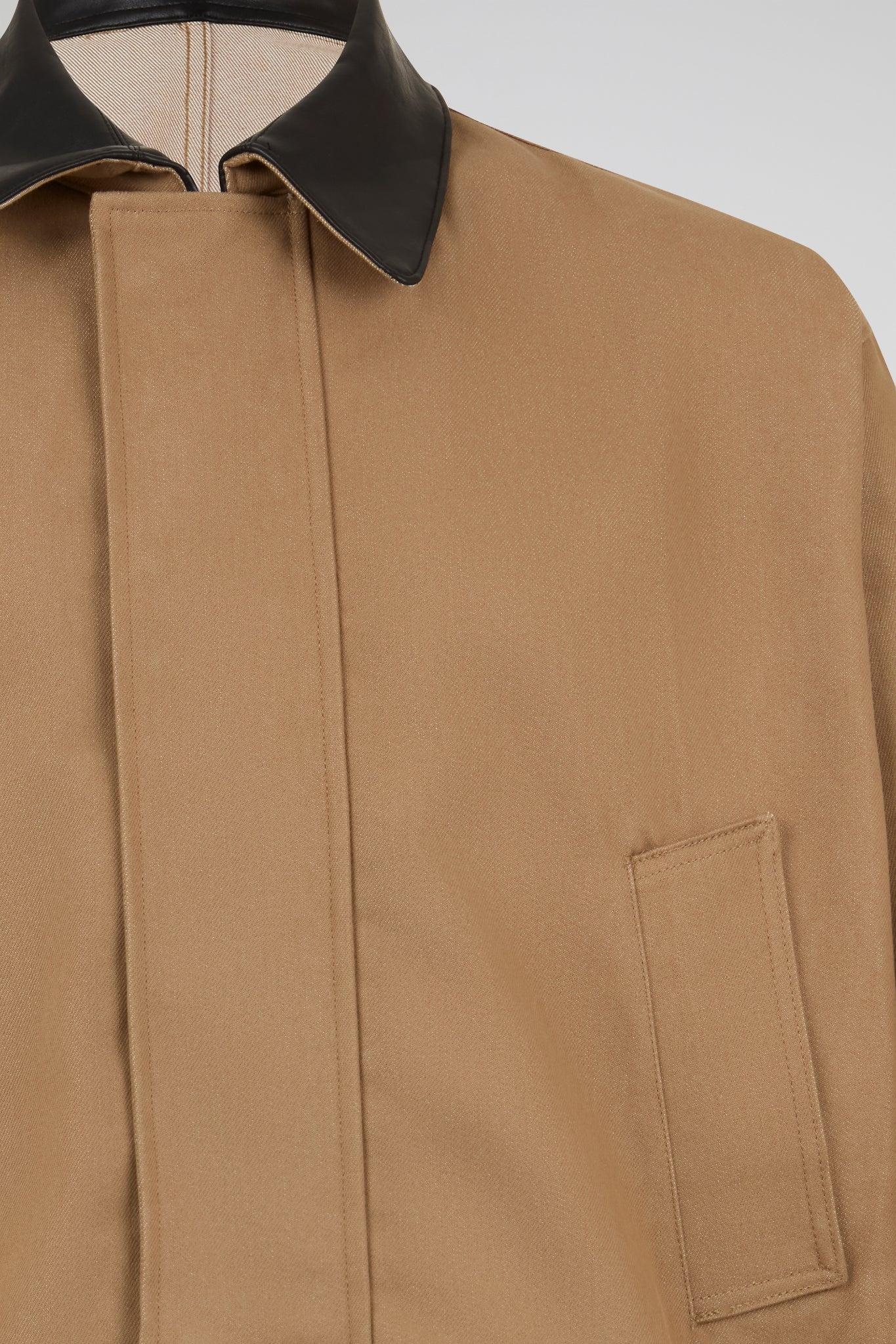 Cropped Twill Leathered Collar Jacket