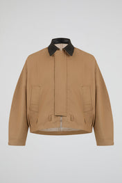 Cropped Twill Leathered Collar Jacket