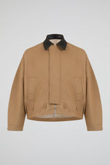 Cropped Twill Leathered Collar Jacket