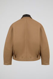 Cropped Twill Leathered Collar Jacket
