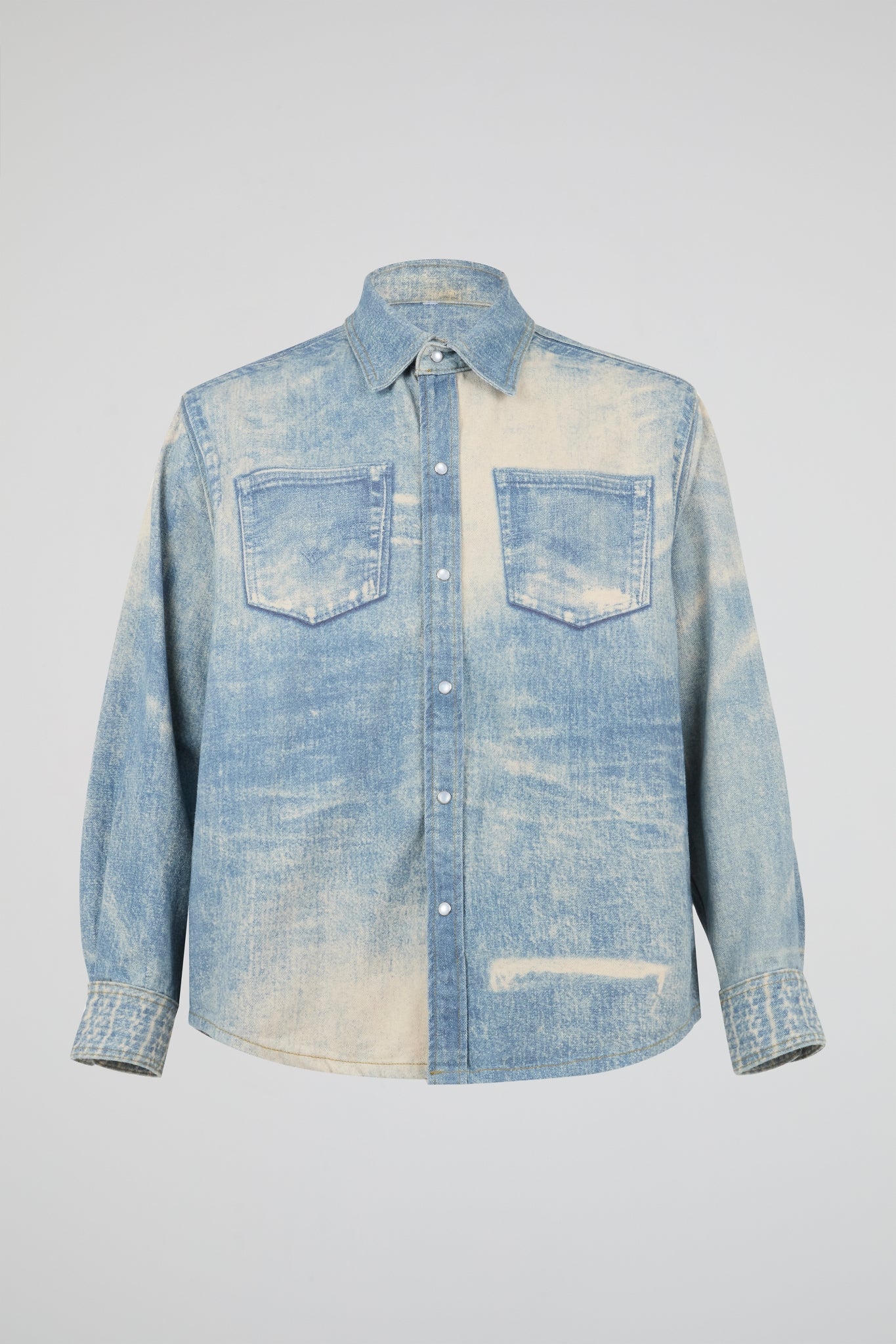 Acid-Wash Distressed Denim Shirt