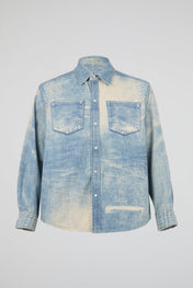 Acid-Wash Distressed Denim Shirt