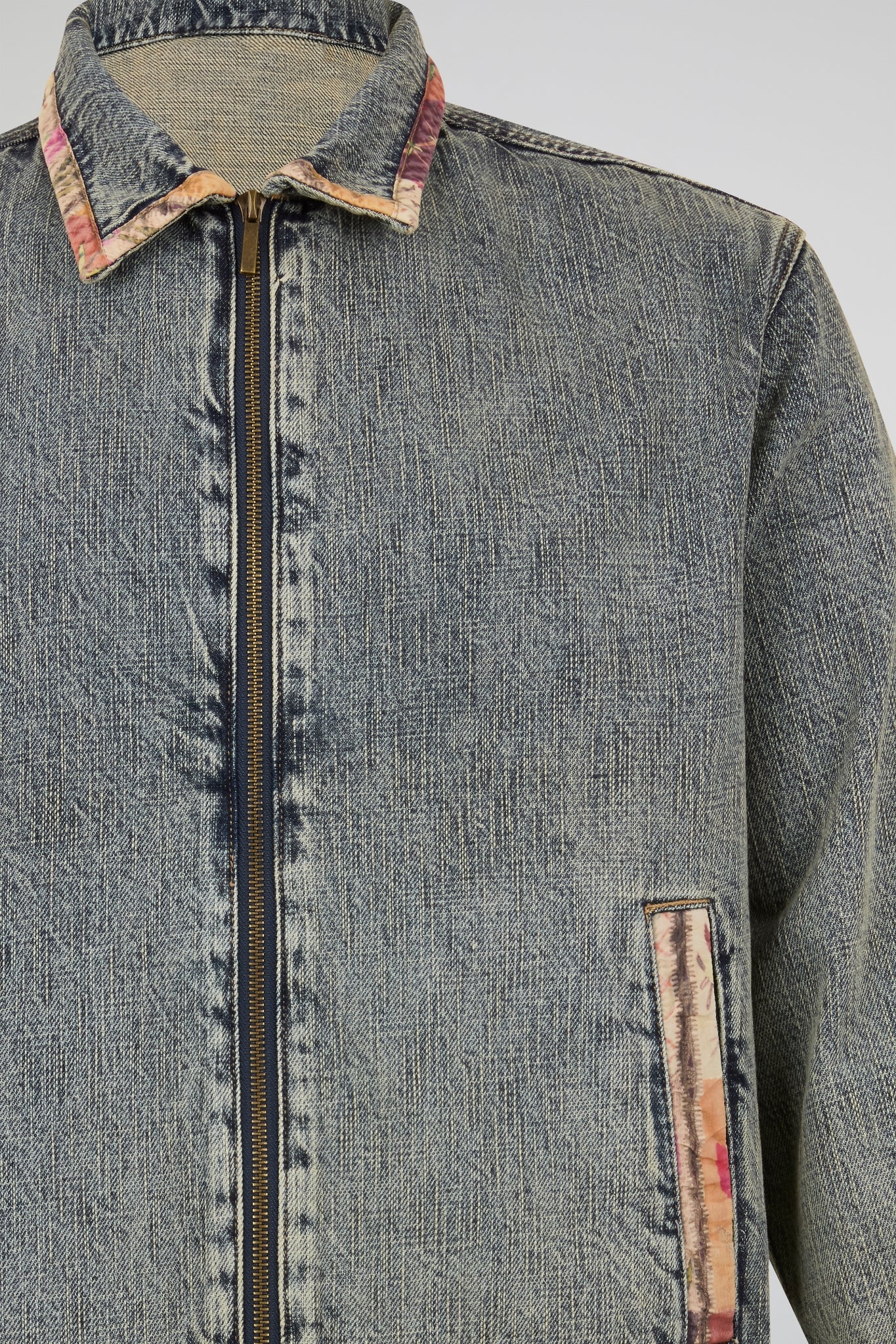 Grey Acid Denim Zip Jacket