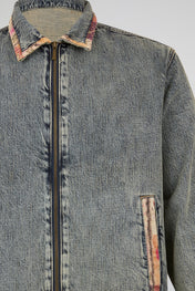 Grey Acid Denim Zip Jacket