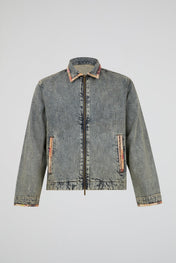 Grey Acid Denim Zip Jacket