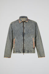 Grey Acid Denim Zip Jacket