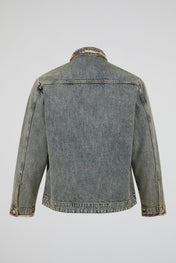 Grey Acid Denim Zip Jacket