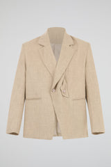 Beige Asymmetric Draped Blazer