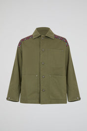 Floral Shoulders Khaki Military Jacket