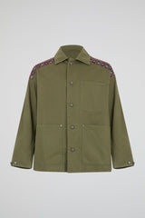 Floral Shoulders Khaki Military Jacket
