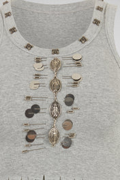Heather Slate Grey Deconstructed Cropped Tank Top