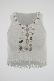 Heather Slate Grey Deconstructed Cropped Tank Top