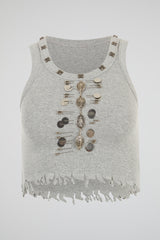 Heather Slate Grey Deconstructed Cropped Tank Top