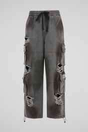 Mineral Charcoal Tactical Wide-Leg Cargo Trousers