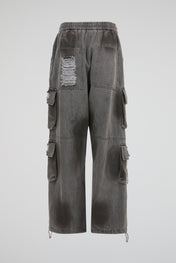 Mineral Charcoal Tactical Wide-Leg Cargo Trousers