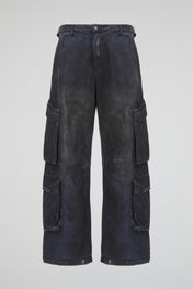 Burnished Navy Tactical Cargo Wide-Leg Trousers
