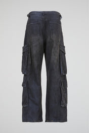Burnished Navy Tactical Cargo Wide-Leg Trousers