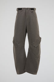 Burnished Grey Tactical Cargo Wide-Leg Trousers