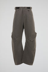 Burnished Grey Tactical Cargo Wide-Leg Trousers