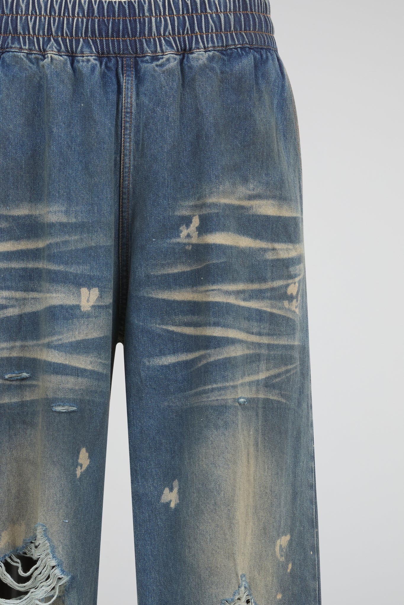 Washed Elastic Distressed Denim