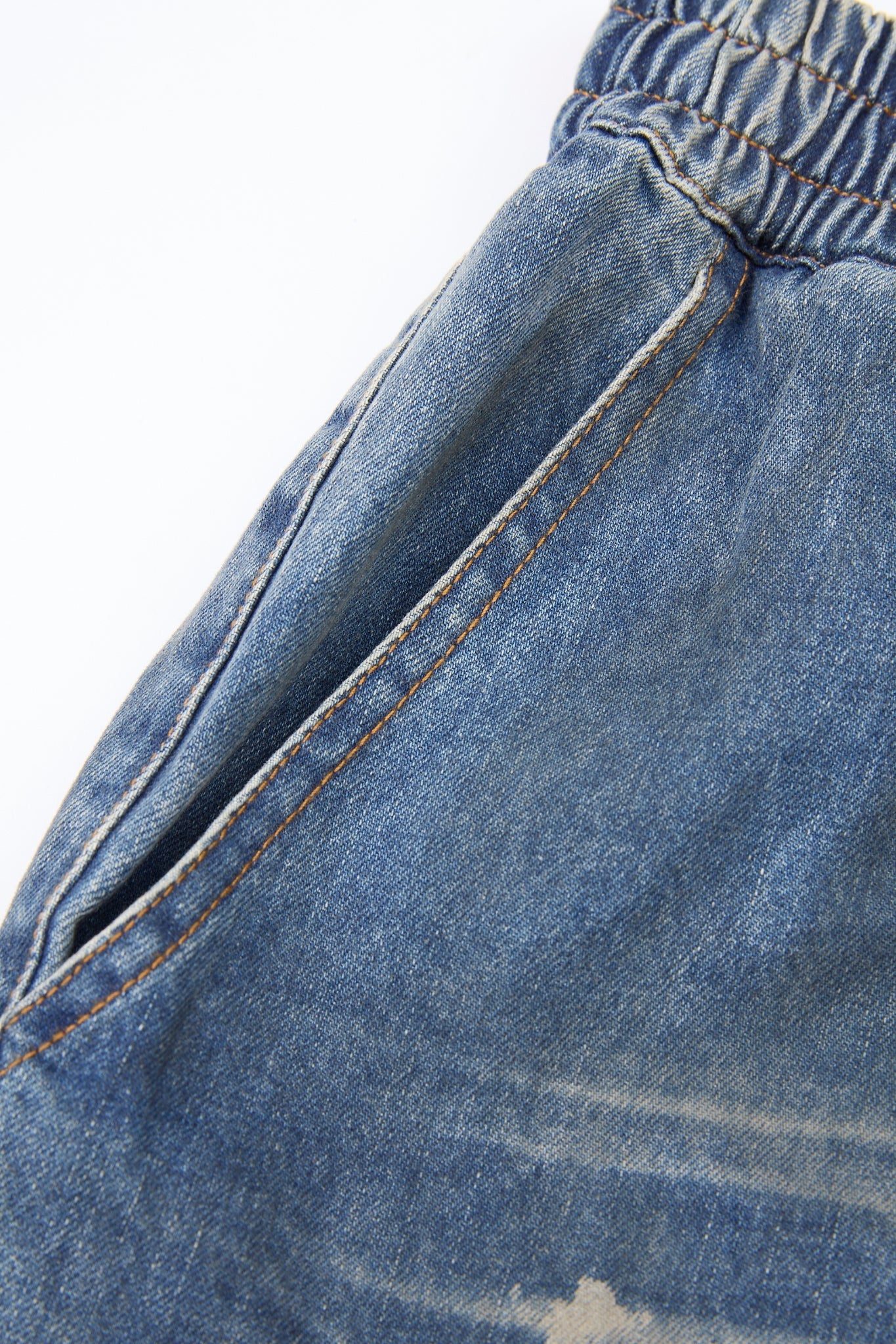 Washed Elastic Distressed Denim