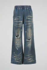 Washed Elastic Distressed Denim