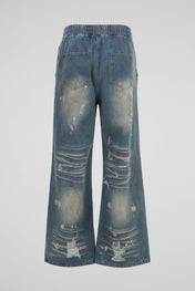 Washed Elastic Distressed Denim