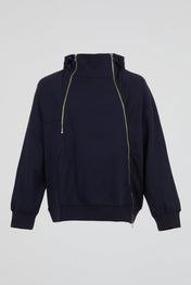 Navy Asymmetric Zip Hoodie