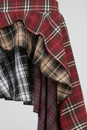 Crimson Red Multi-Layered Asymmetrical Plaid Skirt