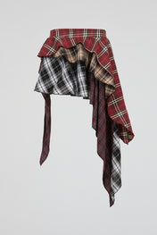 Crimson Red Multi-Layered Asymmetrical Plaid Skirt