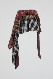 Crimson Red Multi-Layered Asymmetrical Plaid Skirt