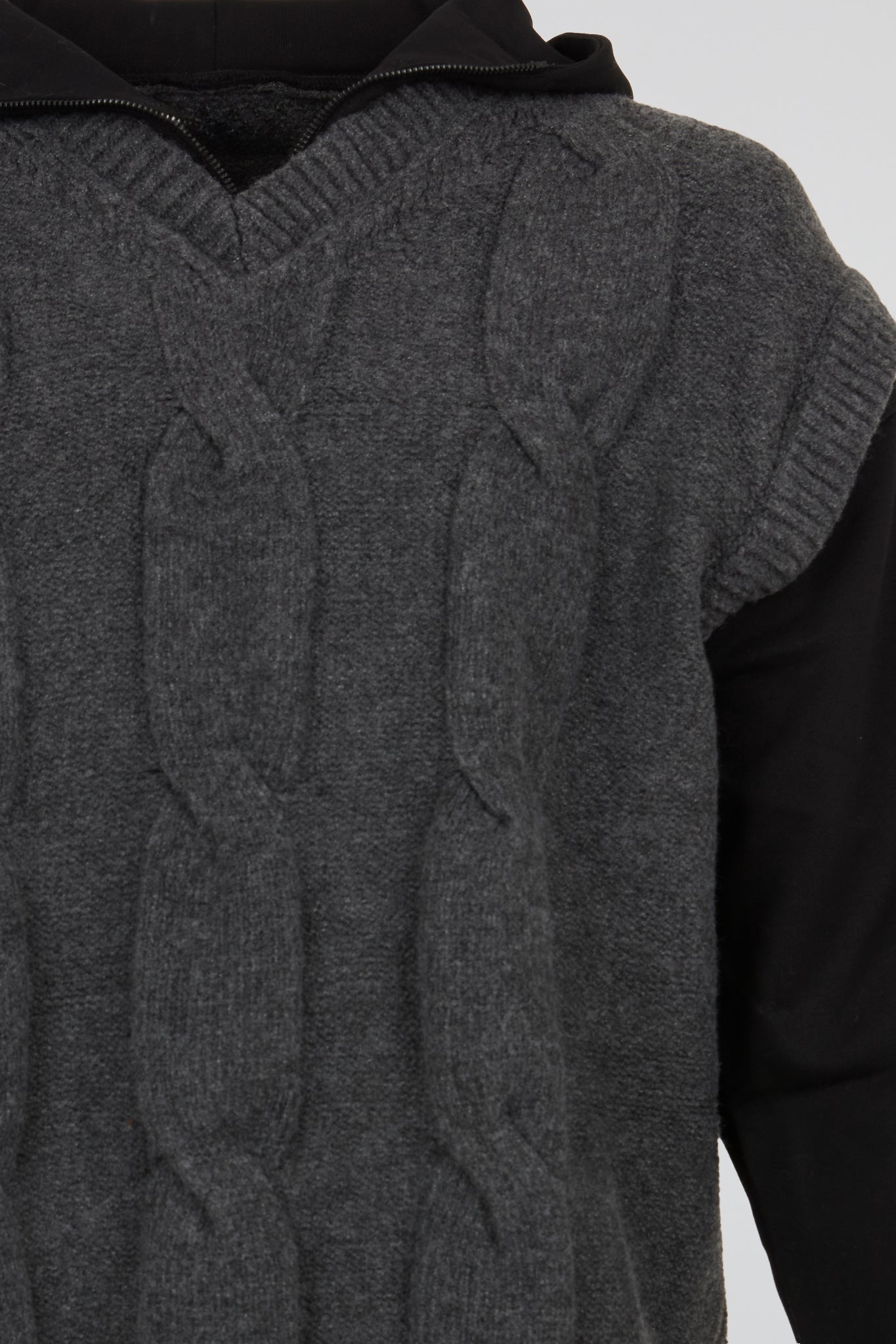 Anthracite Grey Cable-Knit Hooded Gilet